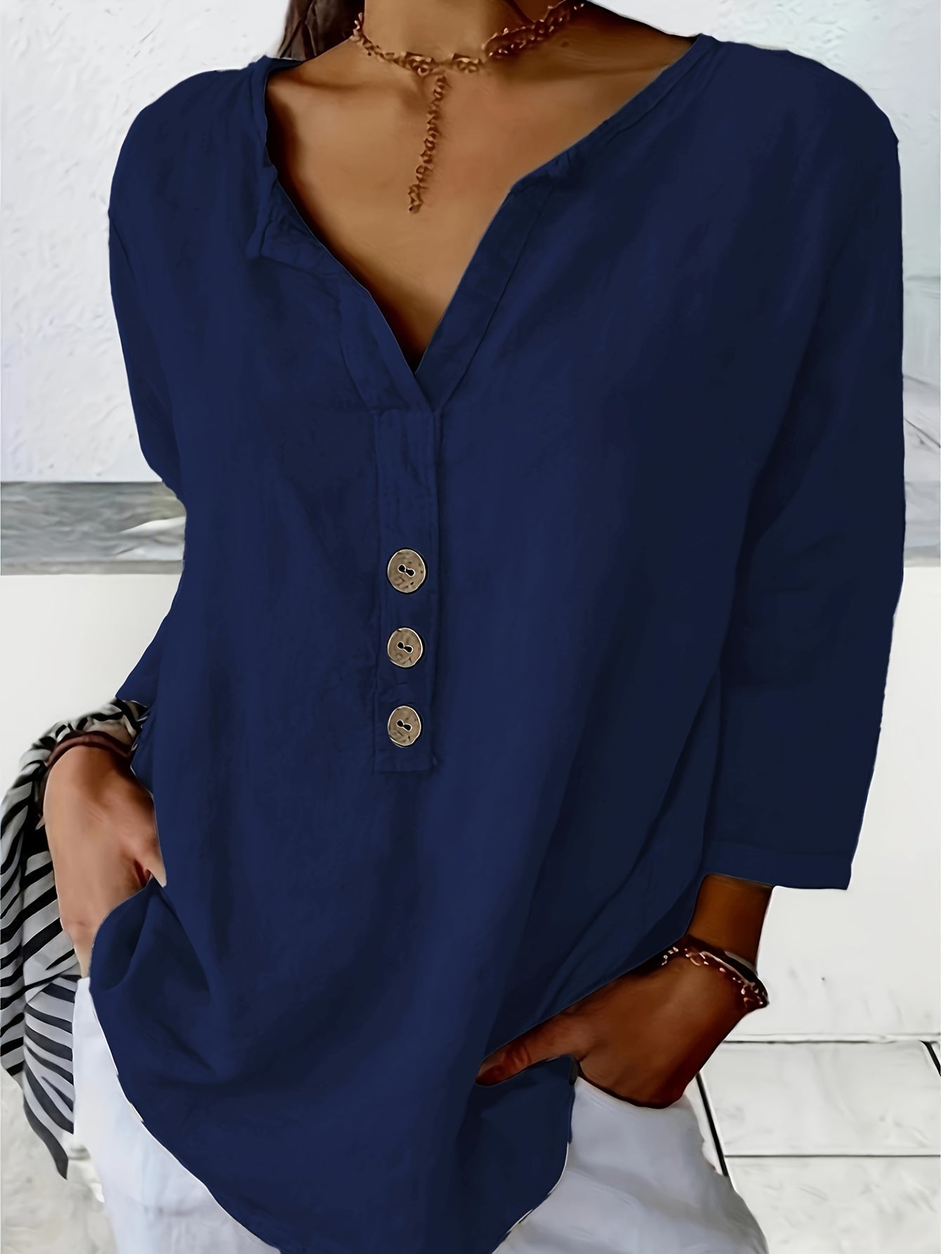 Mykaela – Chemise décontractée en coton et lin