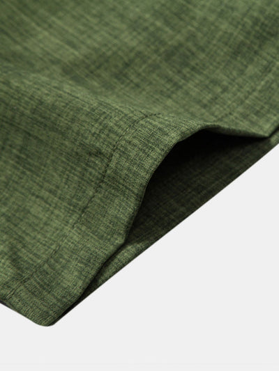 Chemise à Col Montant à Manches Courtes & Pantalons en Lin à Jambe Droite