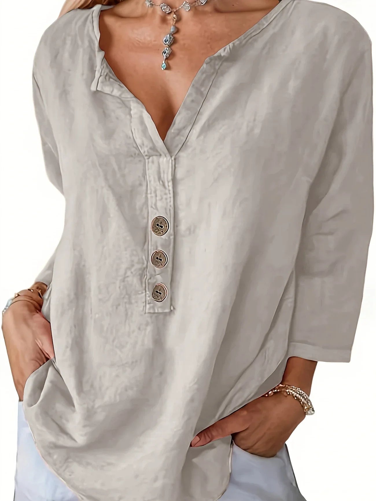 Mykaela – Chemise décontractée en coton et lin