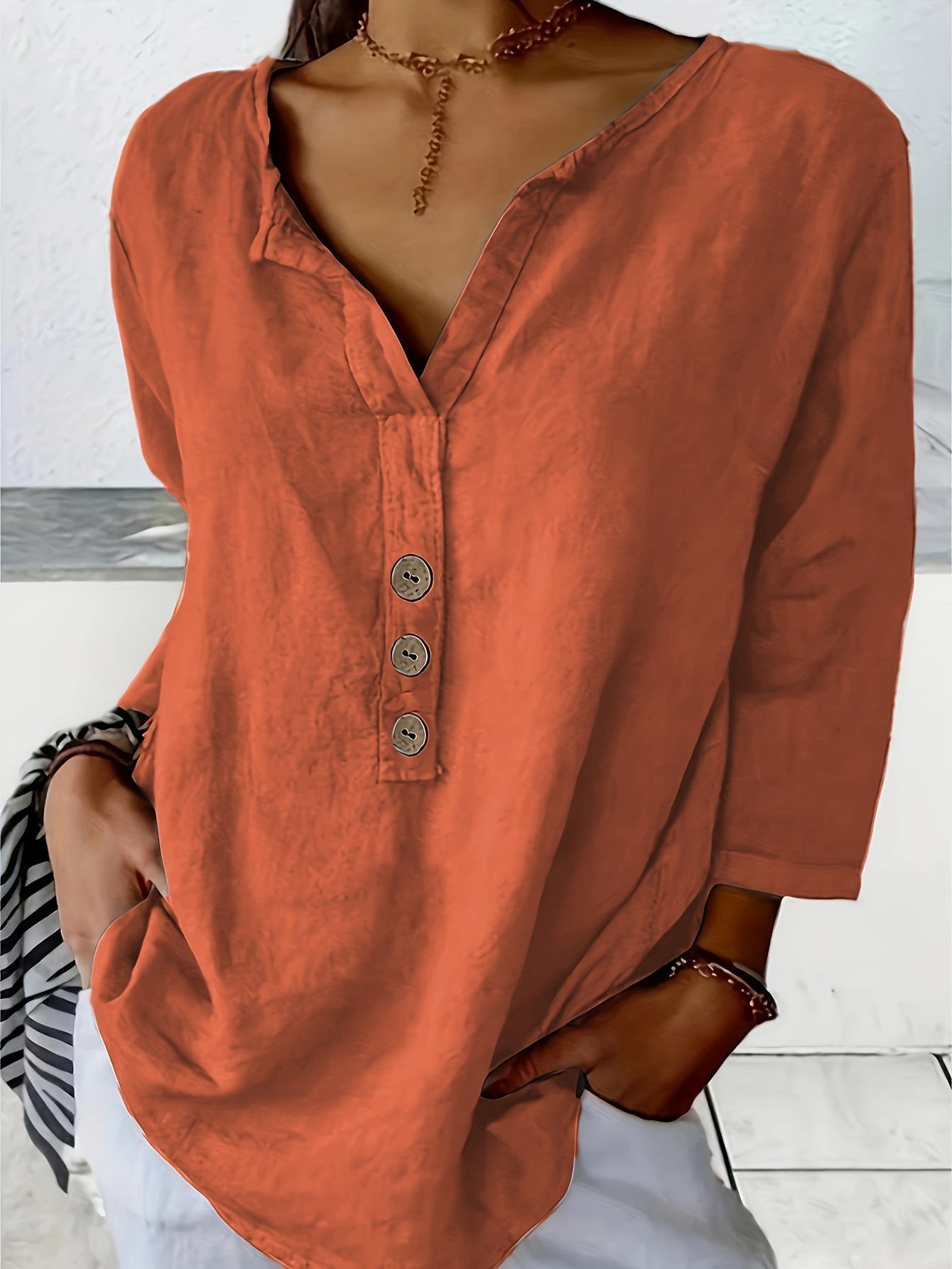 Mykaela – Chemise décontractée en coton et lin